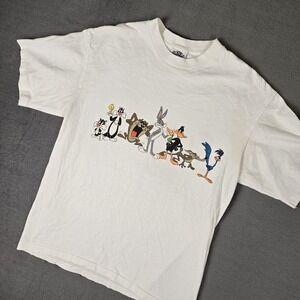 VTG Looney Tunes T-Shirt Mens Large White Cartoon Made USA 1991 Bugs Bunny